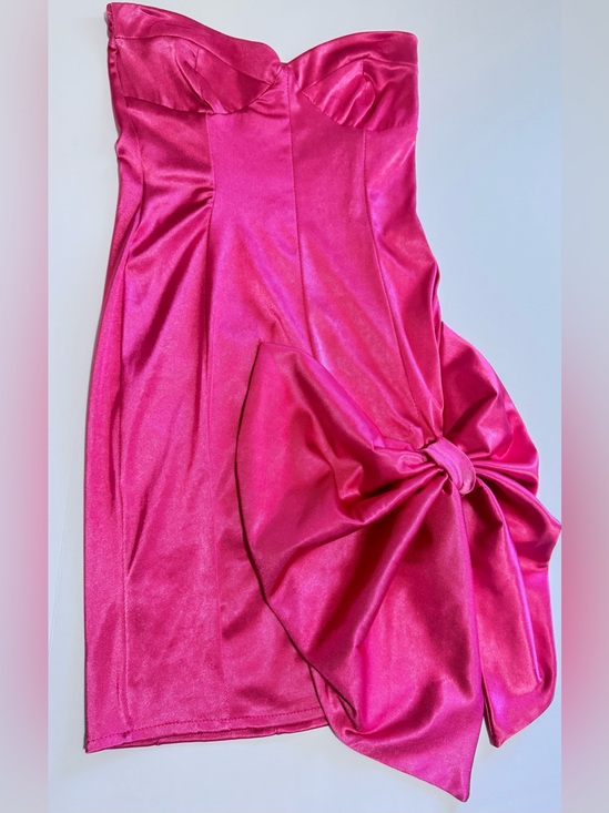 ASOS Dresses & Skirts - ASOS Pink Satin Strapless Mini Dress Bow Detail XS Y2K Party